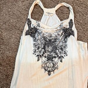 Affliction Ivory Tank with Black Embellishments